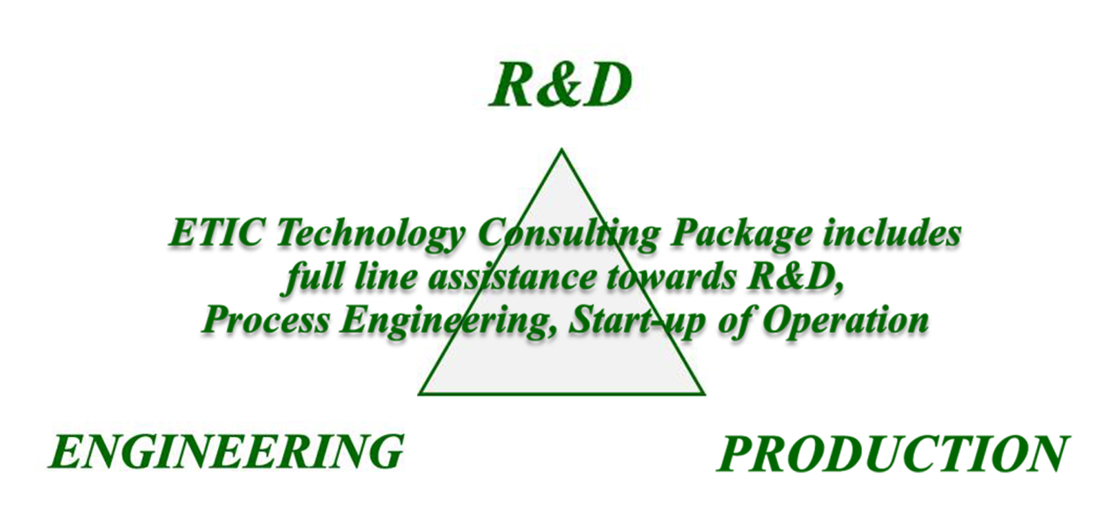 ETIC Technology Consulting Package includes full line assistance towards R&D, Process Engineering, Start-up of Operation.